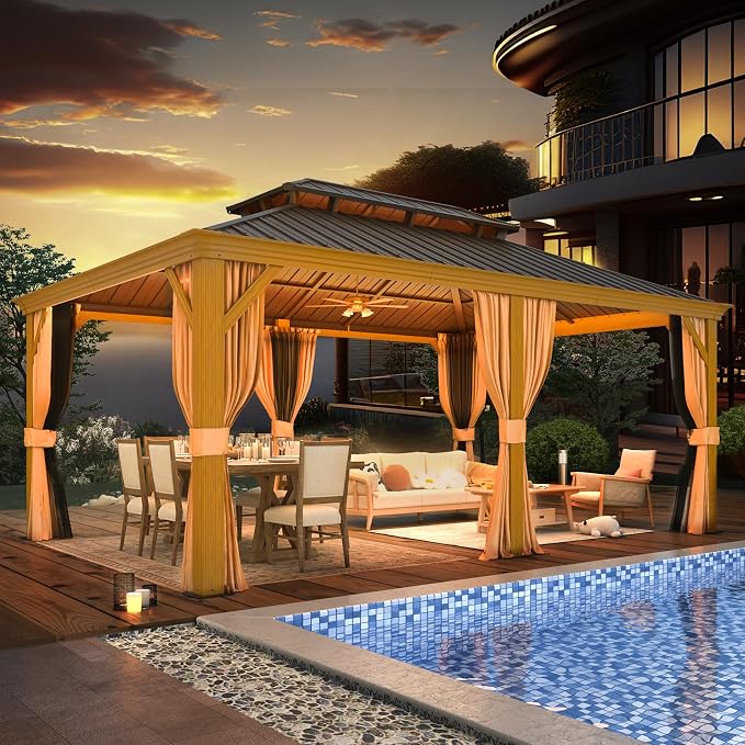 EROMMY 12'x18' Hardtop Gazebo, Galvanized Steel Double Roof by EROMMY