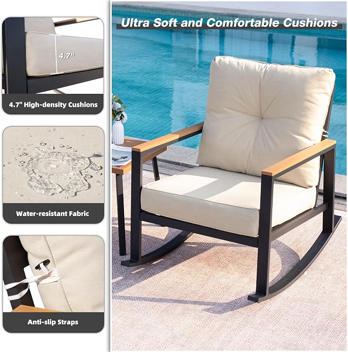 3 Pieces Rocking Bistro Set, Outdoor Patio Furniture Set - Image 3