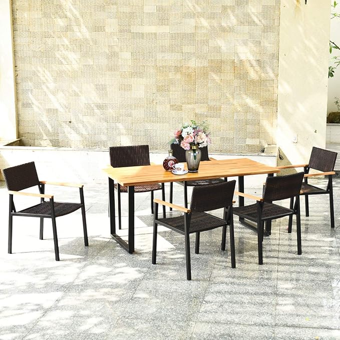 Tangkula 7 Pieces Outdoor Dining Set, Patented Patio Furniture Set w/Large - Image 9