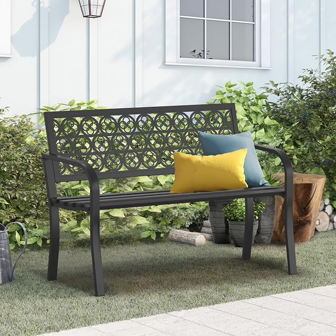 On Shine Outdoor Garden Bench Cast Iron Steel Outdoor Bench Clearance - Image 7