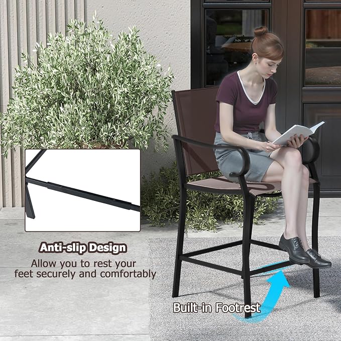 Tangkula Outdoor Bar Stools Set of 2, High Bistro Chairs - Image 8
