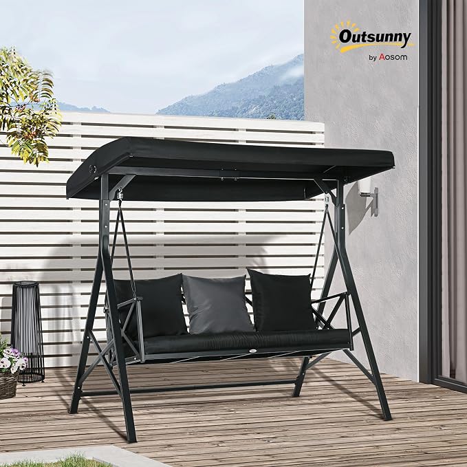 Outsunny 3-Seat Patio Swing Chair, Porch Swing Glider - Image 2