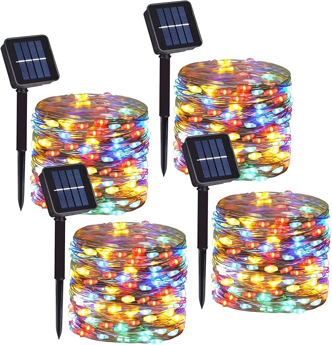 4 Pack Solar Powered Copper Wire String Lights Outdoor, Total 400 LEDWaterproof by DAYLIGHTIR