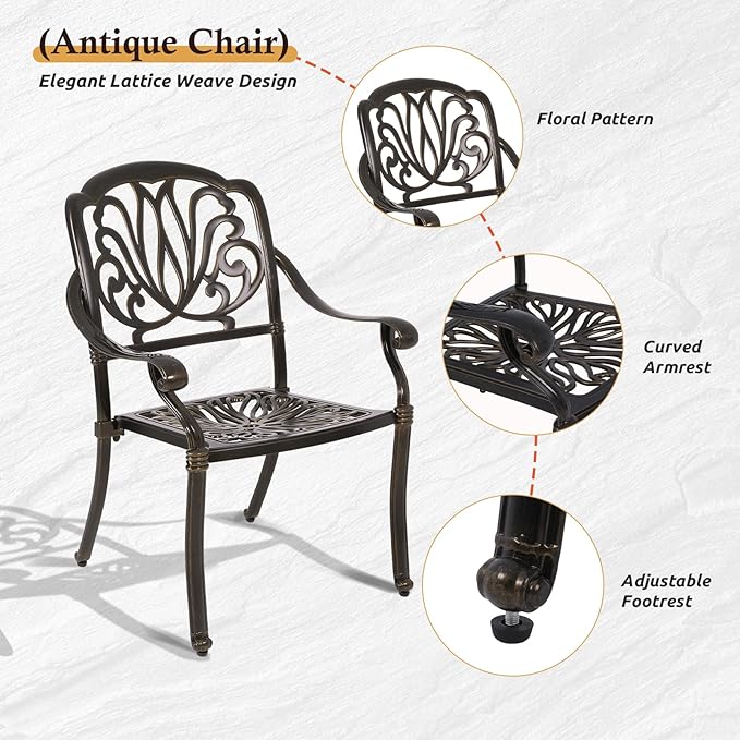 Cast Aluminum Outdoor Patio Dining Set, All Weather Outdoor Furniture Dining Set - Image 5