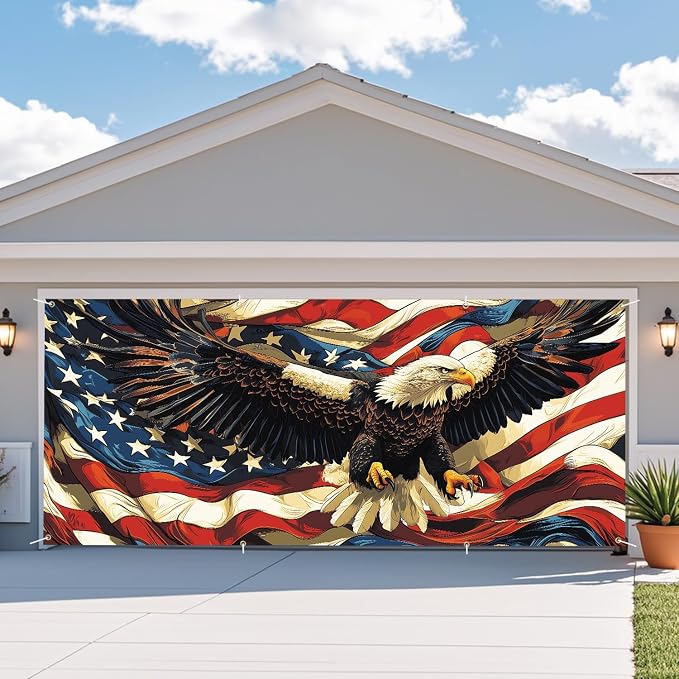 ANNA QUEEN American Flag Garage Door Banner 6x13FT, Bald Eagle USA Flag Garage - Image 7