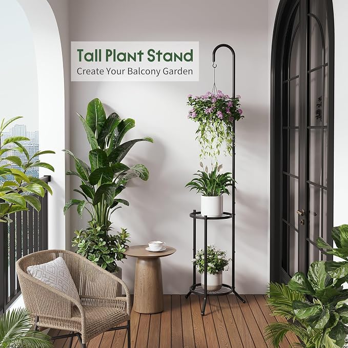 2-Tier Hanging Plant Stand Indoor and Outdoor, Space-Saving Iron Planter Shelves - Image 2