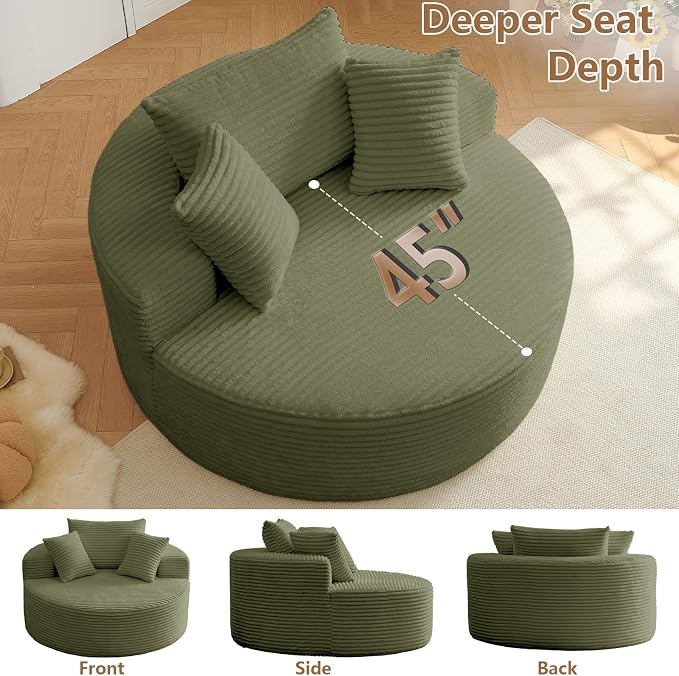 Oversized Round Chair Lounge Chaise Indoor, Upholstered Corduroy Deep Seat - Image 7