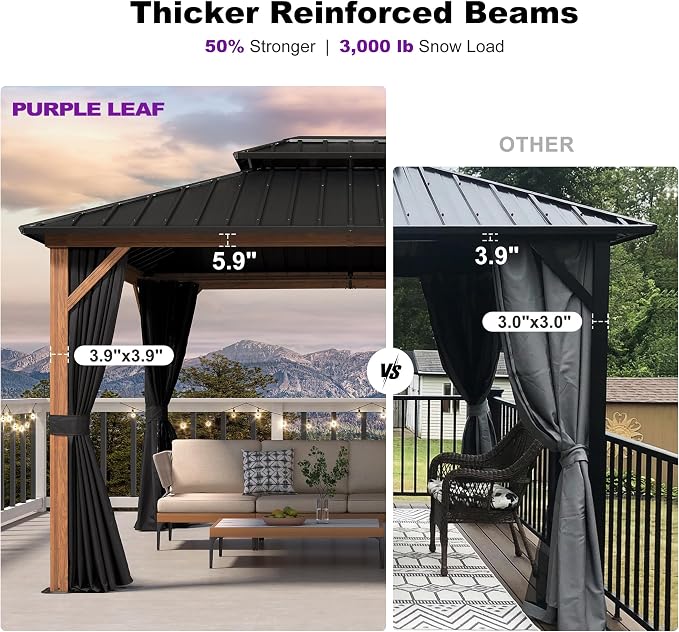 PURPLE LEAF 10' X 12' Hardtop Gazebo Outdoor Wood Grain Aluminum Frame - Image 3