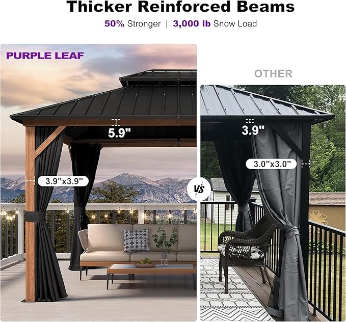 PURPLE LEAF 10' X 12' Hardtop Gazebo Outdoor Wood Grain Aluminum Frame - Image 4