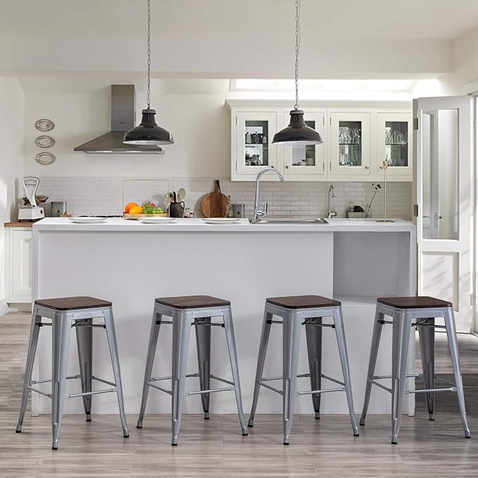 Andeworld Bar Stools Set of 4 Stackable Metal Bar Stools Industrial Counter - Image 4