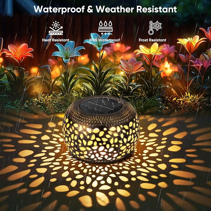 Solar Lanterns Waterproof Outdoor Decor: 2 Pack Hollow Out Retro Metal Solar - Image 7