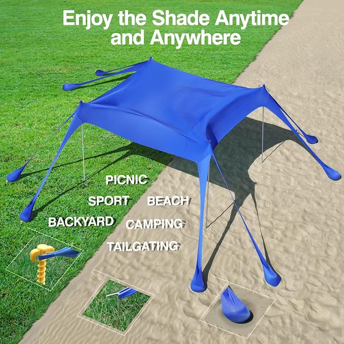 Rhino Valley Beach Tent Shade Canopy UPF50+ Protection, 8 Sandbags, 4 Stability - Image 8