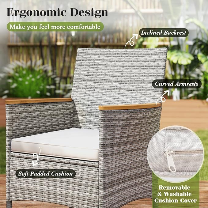 Tangkula 9 Pieces Patio PE Wicker Dining Set, Outdoor Acacia Wood Table and - Image 5
