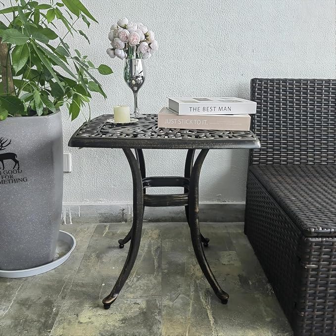 Outdoor 21" Cast Aluminum Square Side Table Set of 2 End Table - Image 7