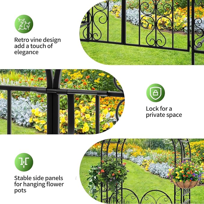 Garden Arch with Gate 83 Inches Tall, Heavy Duty Metal Iron Arbor - Image 4