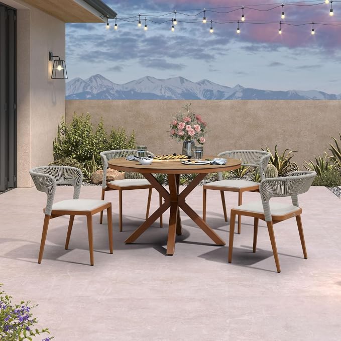 PURPLE LEAF 5 Pieces Oversize Round Patio Dining Set Outdoor Furniture by PURPLELEAF