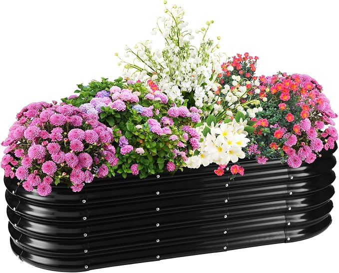 17" Tall Elevated Oval Metal Raised Garden Bed - 5ft x 2ft in Size and 0.8MM by TBMLC