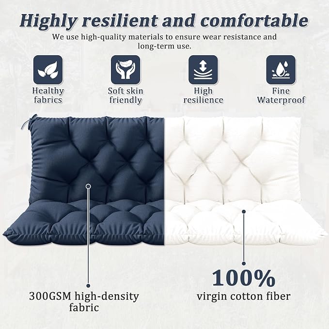 Porch Swing Cushion with Backrest 2-3 Seater Outdoor Bench Cushions Waterproof - Image 4