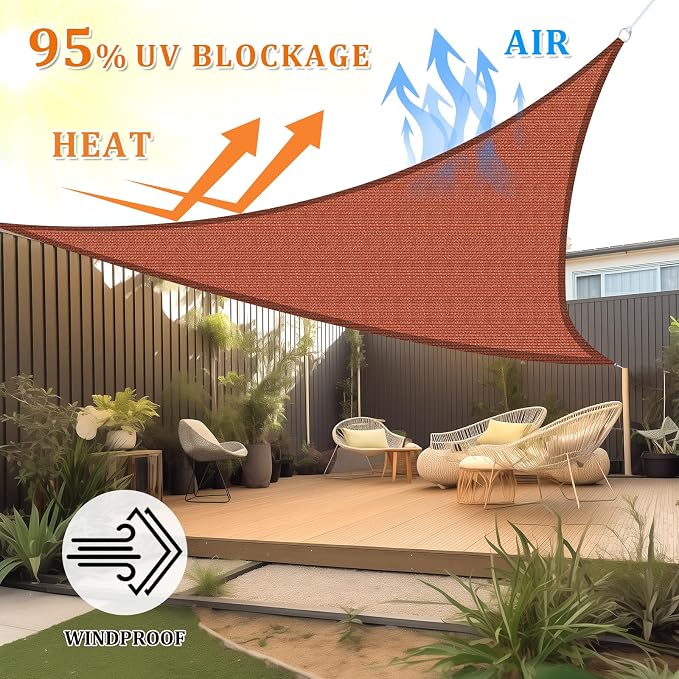 Shade&Beyond Shade Sail 14'X14'X19.8' Triangle Rust Red Breathable UV Block - Image 2