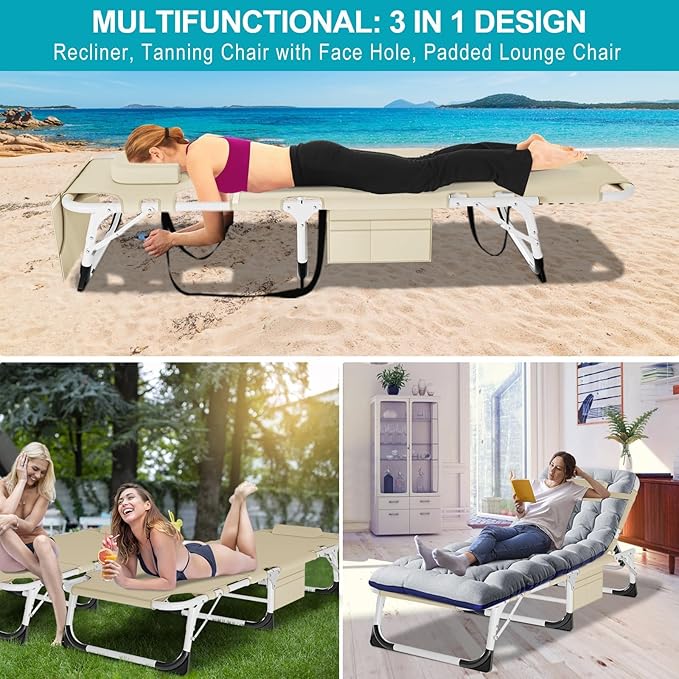 ABORON Sun Tanning Chair, 3 in 1 5 Positions Adjustable Heavy Duty Folding - Image 4