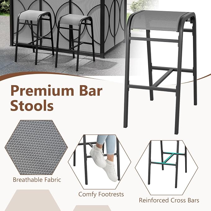 Tangkula 3-Piece Patio Bar Set, Grill Gazebo & 2 Bar Stools - Image 8
