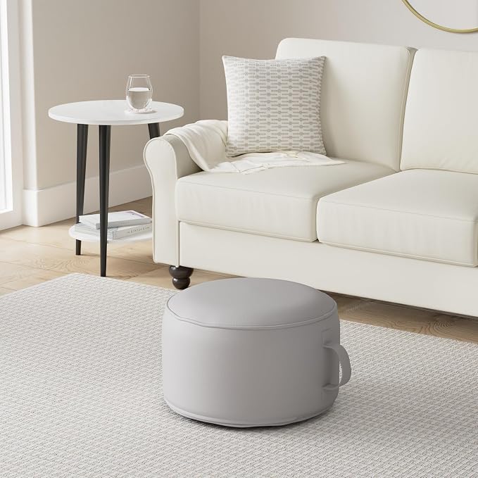 QILLOWAY Indoor/Outdoor Inflatable Stool, Round Ottoman, All Weather Foot Rest - Image 2