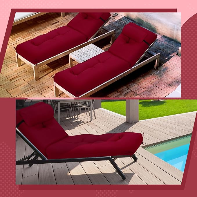 Wenqik Set of 2 Outdoor Chaise Lounge Cushions 76 x 22 x 6 Inch Waterproof - Image 5