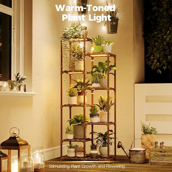 Bamworld Plant Stand with Grow Light Tall Plant Shelf - Image 2