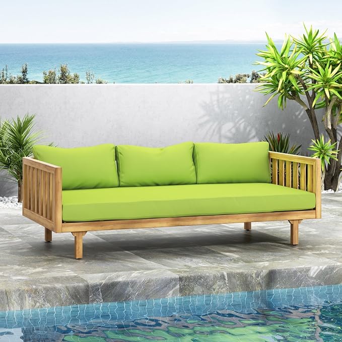 Merax Solid Acacia Wood Couch Chaise Lounge Chair Indoor, 3 Seater Daybed Sofa - Image 10