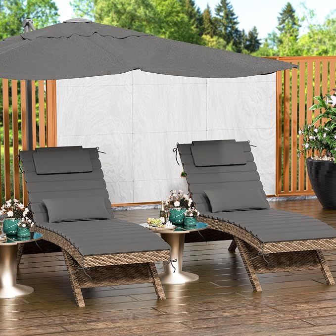 2PCS Outdoor Water-Resistant Olefin Chaise Lounge Cushions - Image 2