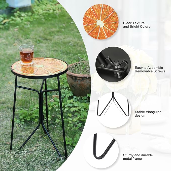 VCUTEKA Patio Side Table Outdoor Accent Table Bistro Coffee Tables Plant End - Image 5