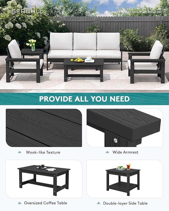 SERWALL HDPE Patio Furniture Set, 7-piece Outdoor Sectional Sofa Set, All - Image 7