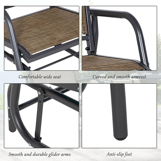 Outsunny Porch Glider Set of 2, Metal Frame Swing Glider Chair - Image 7