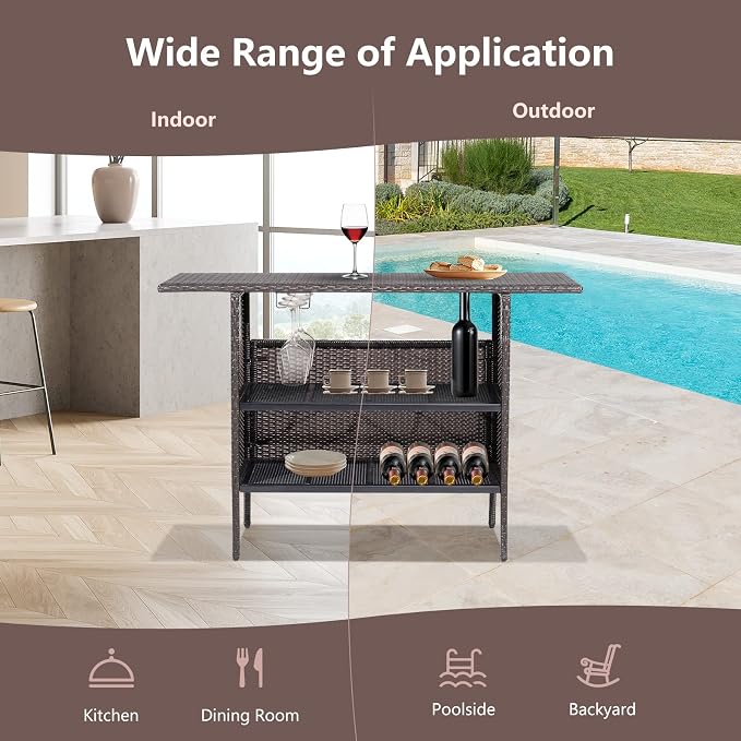 Tangkula Outdoor Wicker Bar Table, Patiojoy All Weather Patio Bar Height Table - Image 8