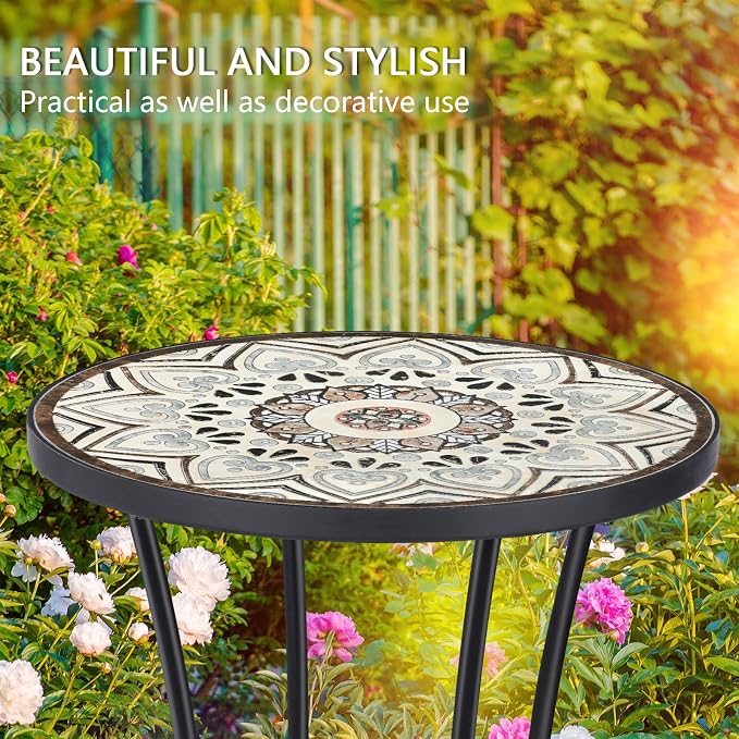 VCUTEKA Outdoor Side Table Mosaic Patio Table Accent Tables Mosaic Tile Top - Image 6