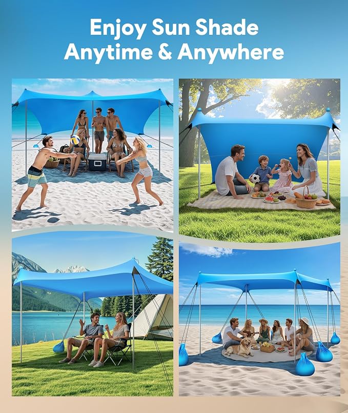 Beach Tent Sun Shelter, 10 x 10 FT Beach Canopy Tent Sun Shade, UPF50+ Tents - Image 8