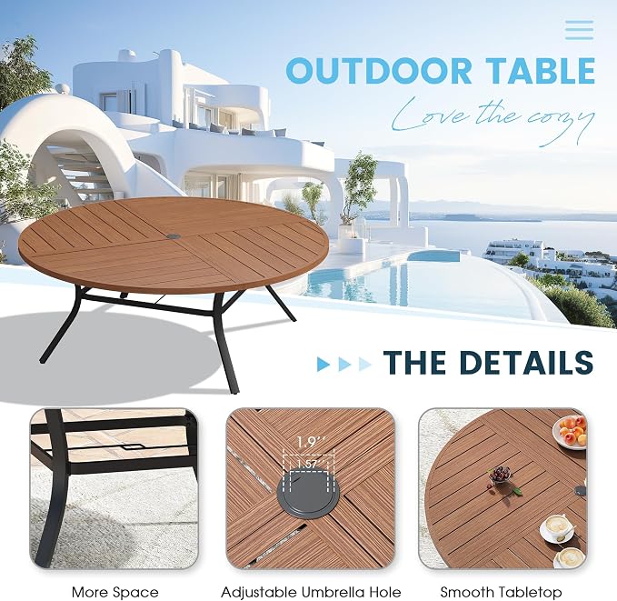 Patio Dining Table for 8-10, Round Metal Outdoor Table - Image 5