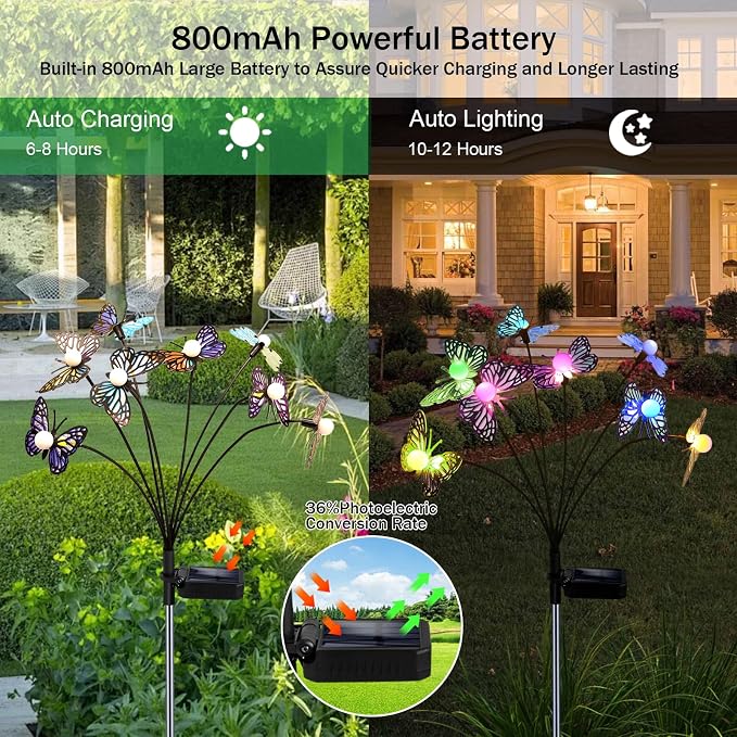 Solar Garden Butterfly Lights, 4 Pack 48 LED Solar Swaying Lights, 7 Color - Image 4