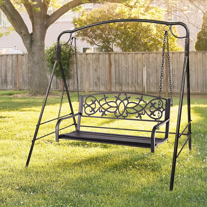 Giantex Patio Metal Porch Swing, 2-Person Hanging Porch Swing Bench - Image 2