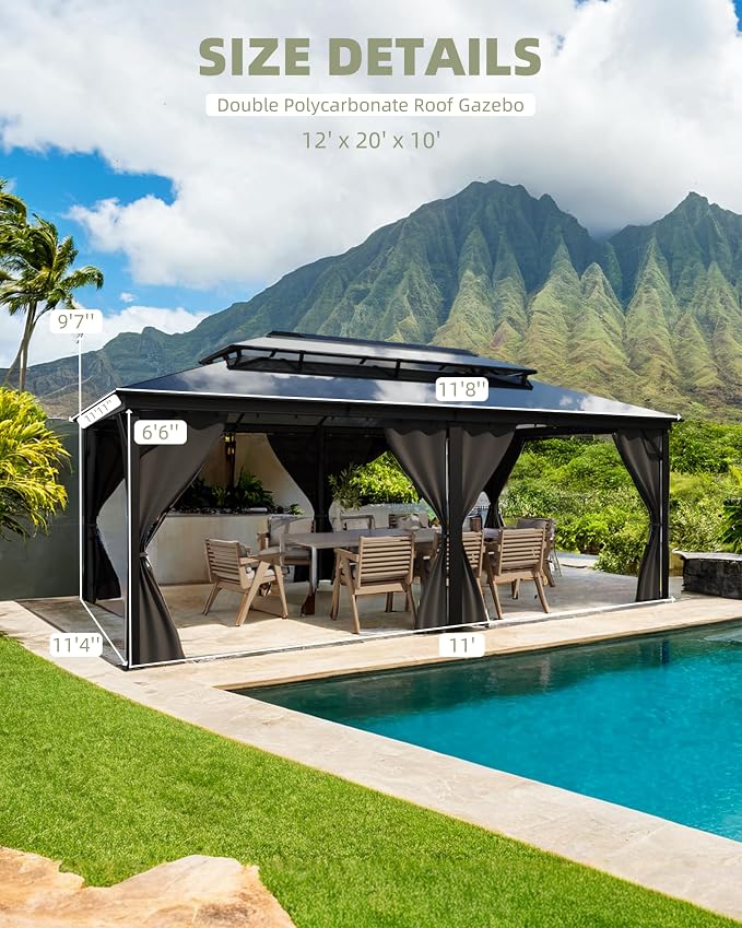 GarveeLife Hardtop Gazebo 12 ft x20 ft - Image 5