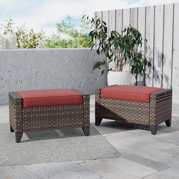 COOS BAY Modern 2 Piece Wicker Outdoor Ottomans, Patio Ottoman Foot Rest Set - Image 5