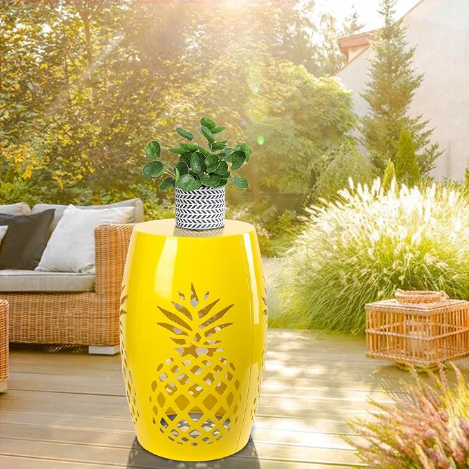 Vipush Outdoor Lace Cut Iron Side Table, Patio Garden Stool Coffee End Table - Image 6