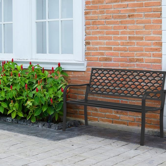 Outdoor Bench Garden Bench, Iron Metal Frame Outdoor Benches Weatherproof - Image 7