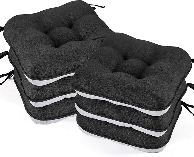 BETU Black Chair Cushions for Dining Chairs Set of 6, 3.5" Thick Kitchen Table by BETU