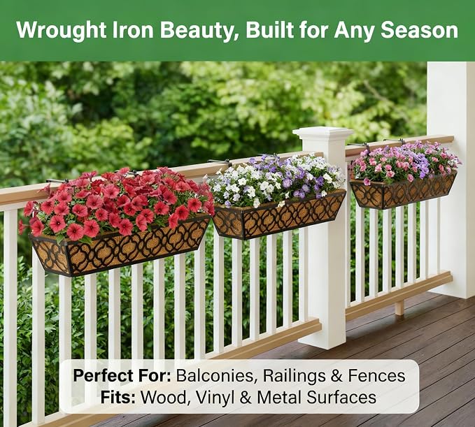 Y&M Flower Boxes for Deck Railings 24inch 4packs, Deck Railing Planter Boxes - Image 8