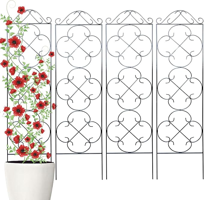 Garden Trellis 4 Pack 56'' H x 13.8'' W Metal Plant Climbing Trellis Suitable by ThealynGardens