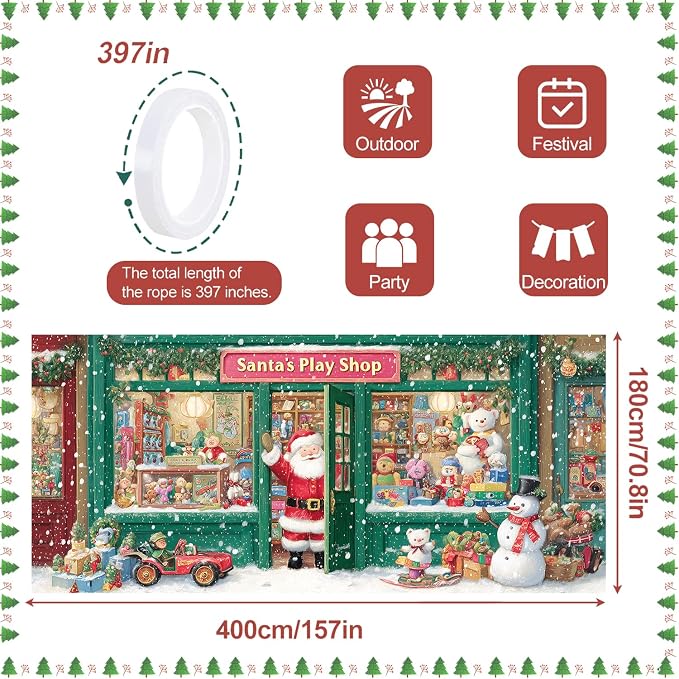 Santa’s Play Shop Garage Door Decorations 6x13FT, Christmas Store Banner - Image 4