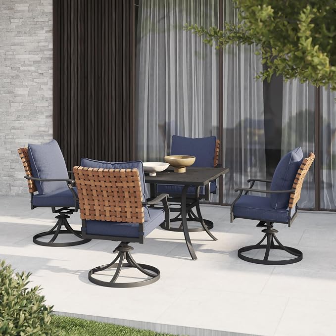 Grand patio 5-Piece Outdoor Dining Set, 4 Leather-Look Wicker Swivel Blue Patio - Image 2