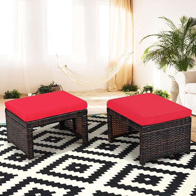 Tangkula 2 Pieces Patio Rattan Ottomans, All Weather Outdoor Footstool Footrest - Image 3