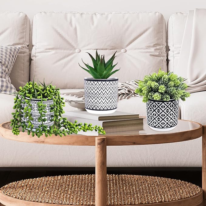 Winlyn 3 Pcs Small Potted Succulents Plants Artificial String of Pearls Aloe - Image 8